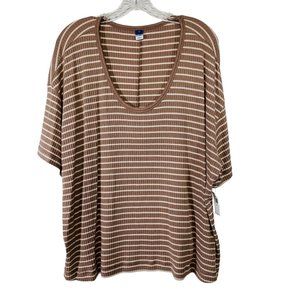 Old Navy Womens Soft Knit Striped Sweater Sz. 2X Scoop Neck  Brown Short Sleeve